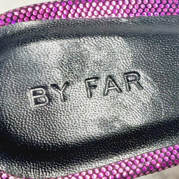 New By Far Michele Purple Metallic Leather Mules K127 - Picture 10 of 12